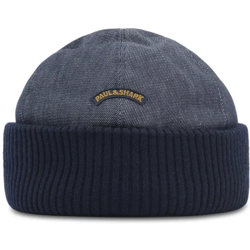 Moon Badge Denim Beanie Navy , unisex, Sizes: ONE SIZE - PAUL & SHARK - Modalova