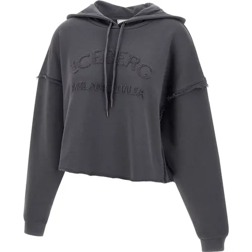 Anthracite Grey Cotton Sweatshirt with Hood , female, Sizes: L - Iceberg - Modalova