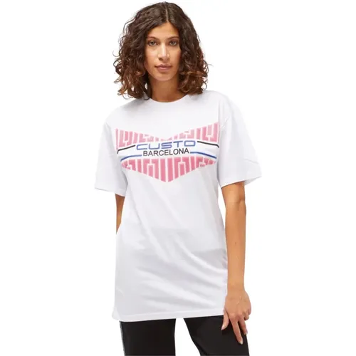 Weißes Baumwoll-Oversized T-Shirt Front Print , Damen, Größe: S - Custo Barcelona - Modalova