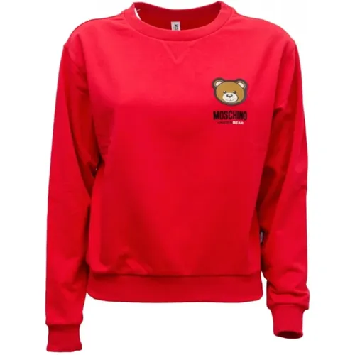 Roter Rippstrickpullover mit Logo-Patch , Damen, Größe: L - Moschino - Modalova