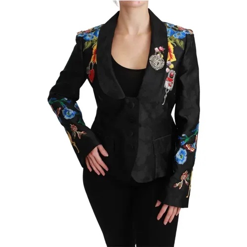 Crystal Brocade Blazer Jacket , female, Sizes: L - Dolce & Gabbana - Modalova