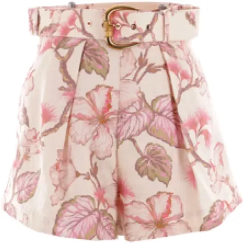 Floral Linen Shorts with Removable Belt , female, Sizes: M - Zimmermann - Modalova