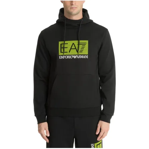 Gemusterte Hoodie mit Kapuze, Logo und Tasche , Herren, Größe: M - Emporio Armani EA7 - Modalova