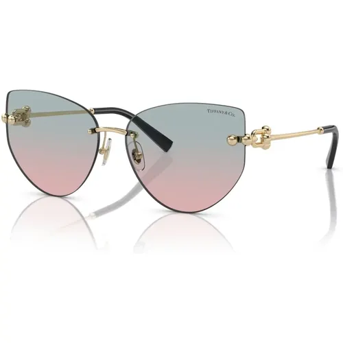 Gold Blue Shaded Sunglasses , female, Sizes: 60 MM - Tiffany - Modalova