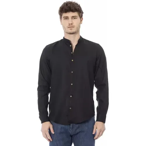 Elegantes Schwarzes Hemd mit Mandarin-Kragen , Herren, Größe: XL - Baldinini - Modalova