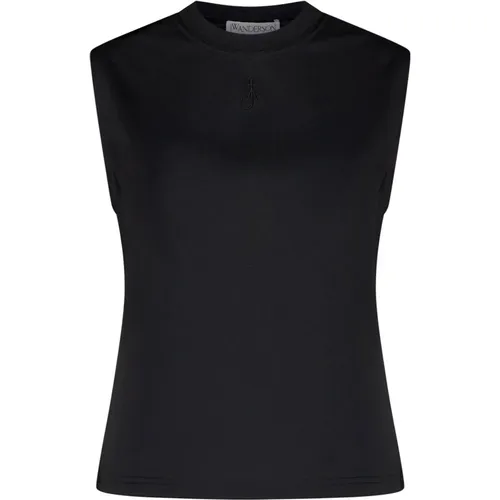 Schwarzes ärmelloses Top mit gesticktem Logo , Damen, Größe: XS - JW Anderson - Modalova