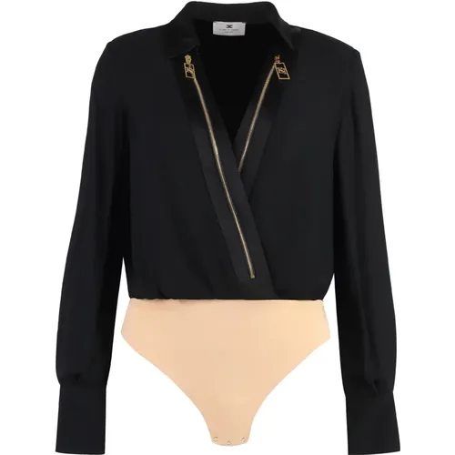 Georgette Bodysuit Shirt mit Frontreißverschluss , Damen, Größe: M - Elisabetta Franchi - Modalova