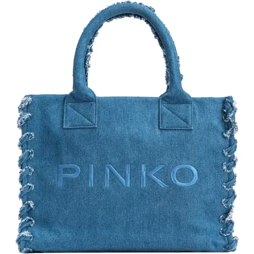 Blaue Denim Strand Shopper Tasche - pinko - Modalova