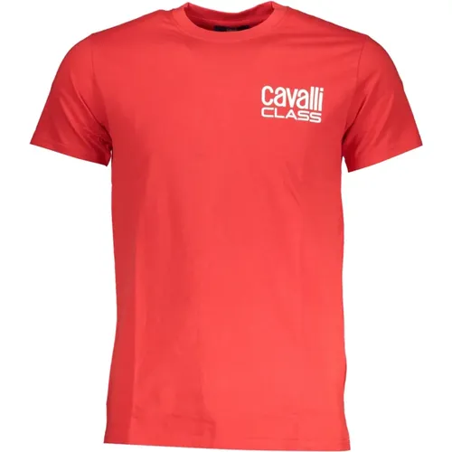 Rotes T-Shirt mit kurzem Ärmel und Logo-Druck , Herren, Größe: M - Cavalli Class - Modalova