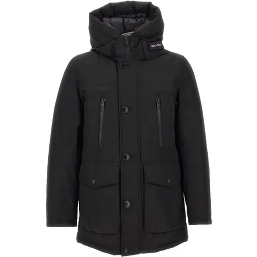 Coats with Hood and Logo Patch , male, Sizes: L - Woolrich - Modalova