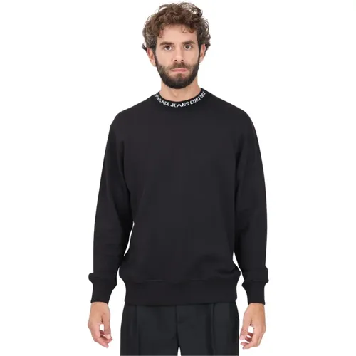 Schwarzer Logo Pullover Casual Herbst Winter , Herren, Größe: L - Versace Jeans Couture - Modalova