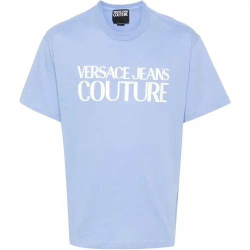 Hellblaue T-Shirts und Polos , Herren, Größe: L - Versace Jeans Couture - Modalova