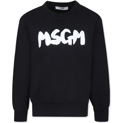 Schwarzer Logo-Print Rundhalsausschnitt Pullover - MSGM - Modalova