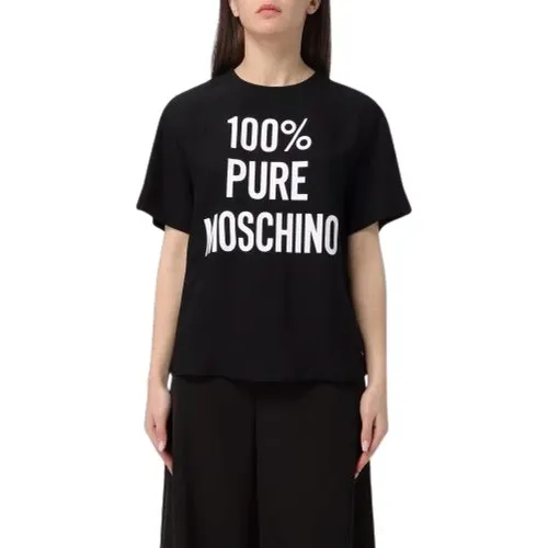 Schwarzes T-Shirt mit Slogan-Druck und Kurzen Ärmeln,Weißes Logo T-Shirt Kurzarm - Moschino - Modalova