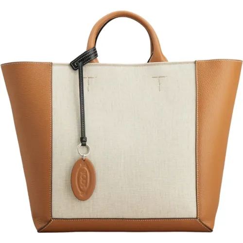 Double Up Shopping Bag in Leather and Canvas , female, Sizes: ONE SIZE - TOD'S - Modalova