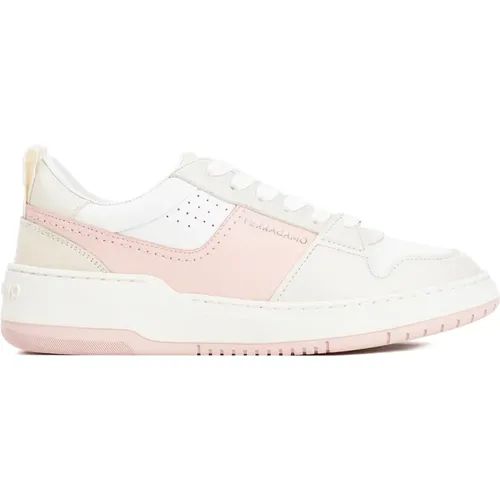 Weiße Rosa Leder Dennis Sneakers , Damen, Größe: 35 1/2 EU - Salvatore Ferragamo - Modalova