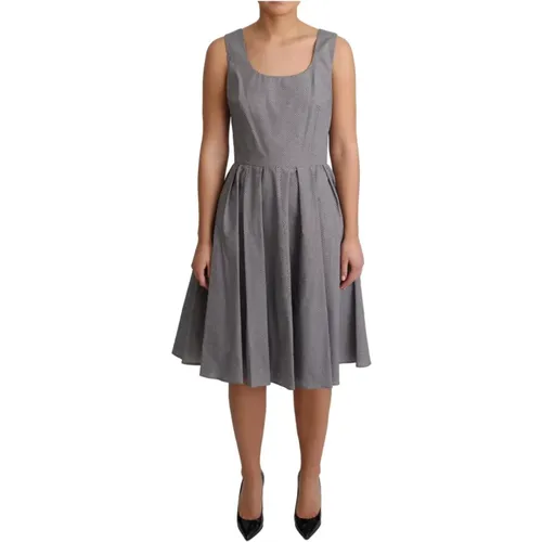 Blau Beige Geometrische Baumwoll A-Linie Kleid , Damen, Größe: XS - Dolce & Gabbana - Modalova