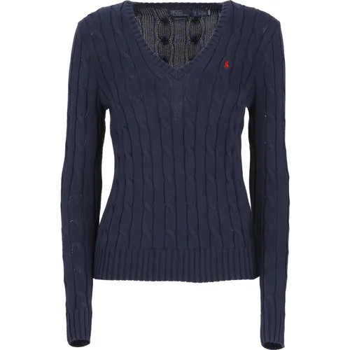 Cotton Sweater with V-Neck and Pony Logo , female, Sizes: L - Ralph Lauren - Modalova