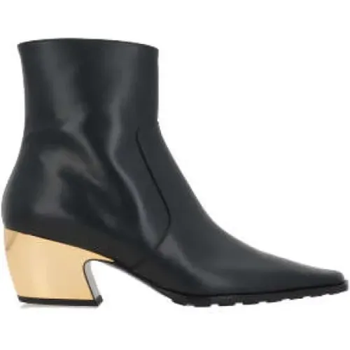 Schwarze Stiefel aus gebürstetem Leder mit seitlichem Reißverschluss - Bottega Veneta - Modalova
