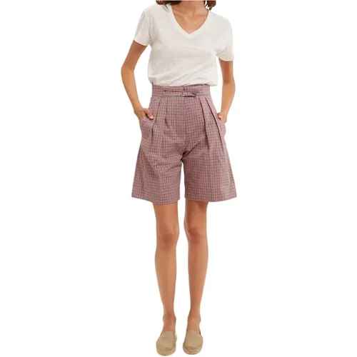 Rote karierte High-Waist-Shorts , Damen, Größe: M - Ines De La Fressange Paris - Modalova