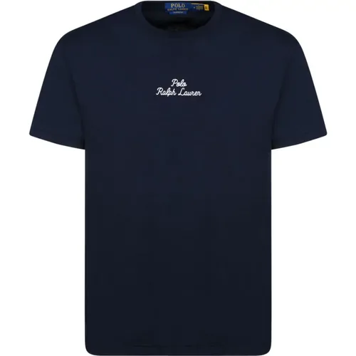 Blaues Baumwoll-T-Shirt mit weißer Schrift , Herren, Größe: XL - Ralph Lauren - Modalova