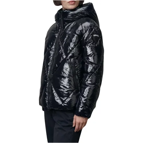 Glänzender Parka mit Stehkragen , Damen, Größe: XS - Blauer - Modalova