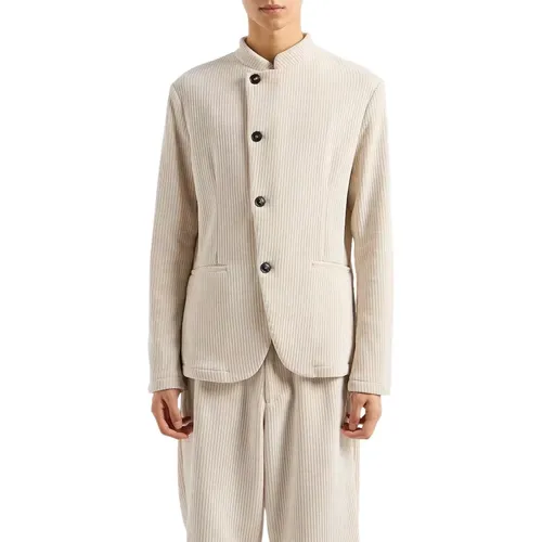 White Foam Blazer Diagonal Button Closure , male, Sizes: L, XL, M - Emporio Armani - Modalova