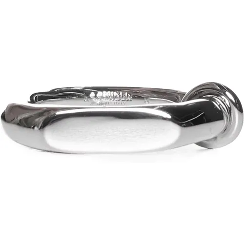 Silver Asymmetric Ribbed Ring , male, Sizes: M - Jil Sander - Modalova