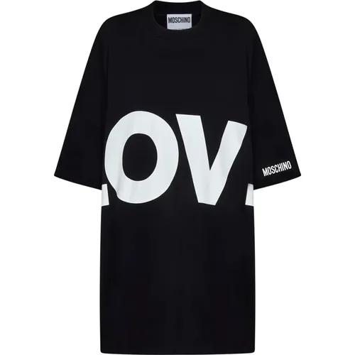 Schwarzes Love Print T-Shirt Kleid , Damen, Größe: XS - Moschino - Modalova