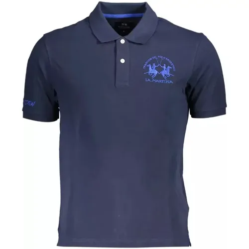 Blaues Baumwoll-Poloshirt mit Stickerei , Herren, Größe: L - LA MARTINA - Modalova