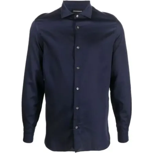 Navy Regular Fit Shirt with All Over Eagle Logo , male, Sizes: L, XL - Emporio Armani - Modalova