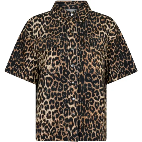 Leopard Print Denim Shirt Tiki Blouse , female, Sizes: S, XL - NEO NOIR - Modalova