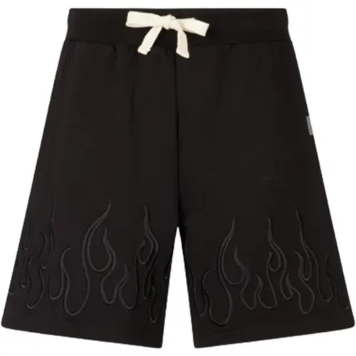 Schwarze Shorts mit Bestickten Schwarzen Flammen , Herren, Größe: M - Vision OF Super - Modalova