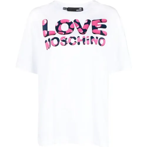 Heart Print Cotton T-shirt for Women , female, Sizes: S, L - Love Moschino - Modalova