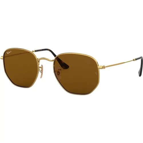 Hexagonal Metal Polarized Sunglasses Gold/Brown , unisex, Sizes: 51 MM - Ray-Ban - Modalova