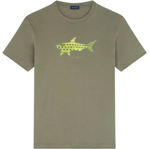 T-shirt in jersey di cotone con stampa shark , male, Sizes: M, S - PAUL & SHARK - Modalova