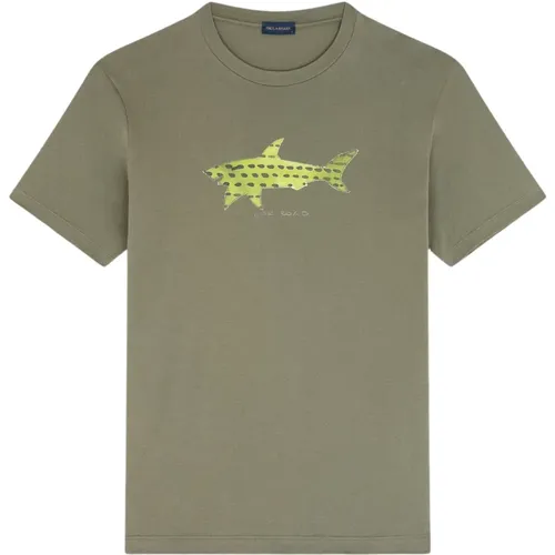 T-shirt in jersey di cotone con stampa shark , male, Sizes: M, XL, L, S - PAUL & SHARK - Modalova
