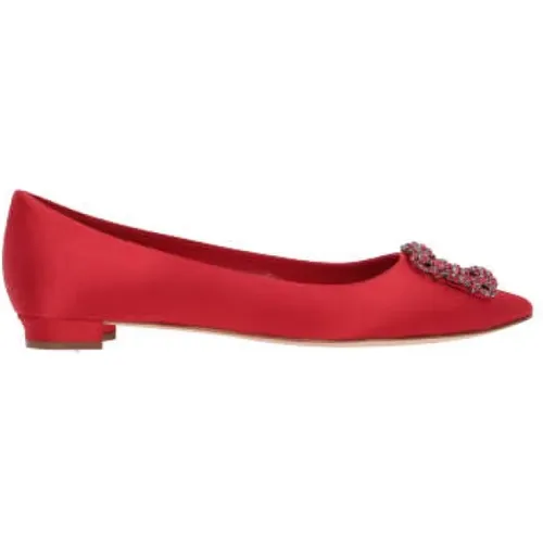 Silk Satin Jewel Buckle Ballerina Shoes , female, Sizes: 3 1/2 UK - Manolo Blahnik - Modalova