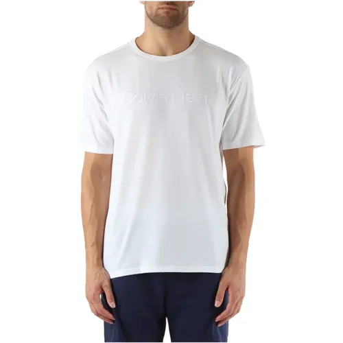Reines Baumwoll-T-Shirt mit Frontlogo-Stickerei , Herren, Größe: XL - Calvin Klein - Modalova