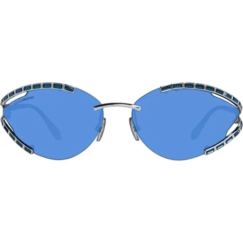 Silberne Oval Sonnenbrille mit Blauen Verlaufsgläsern für Frauen , Damen, Größe: ONE Size - Swarovski - Modalova