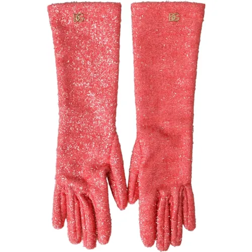 Rosa Lurex Arm Länge Handschuhe , Damen, Größe: 7 1/2 IN - Dolce & Gabbana - Modalova