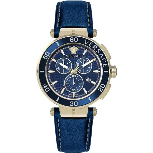 Greca Chronograph Leather Strap Watch , unisex, Sizes: ONE SIZE - Versace - Modalova