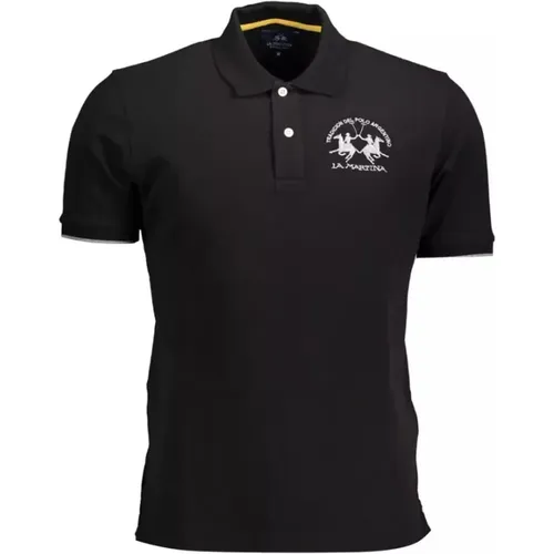 Schwarzes Baumwoll-Polo-Shirt, Kurzarm, Regular Fit , Herren, Größe: L - LA MARTINA - Modalova