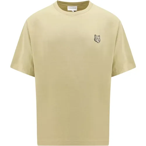 Grünes Crew-neck T-Shirt mit Fox Head Patch , Herren, Größe: L - Maison Kitsuné - Modalova