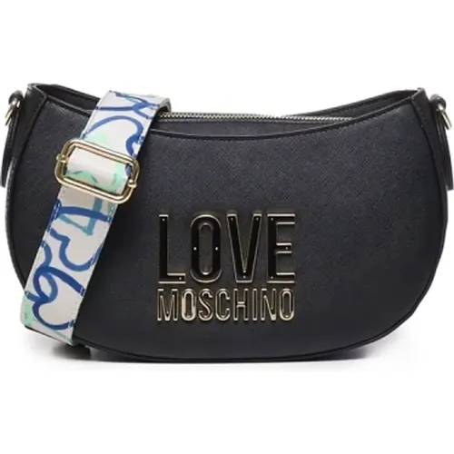 Schwarze Umhängetasche mit Logo-Plakette - Love Moschino - Modalova