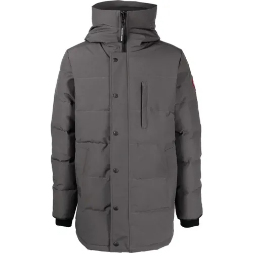 Grey Down-Filled Hooded Coat with Zipper Closures , male, Sizes: XL, M - Canada Goose - Modalova