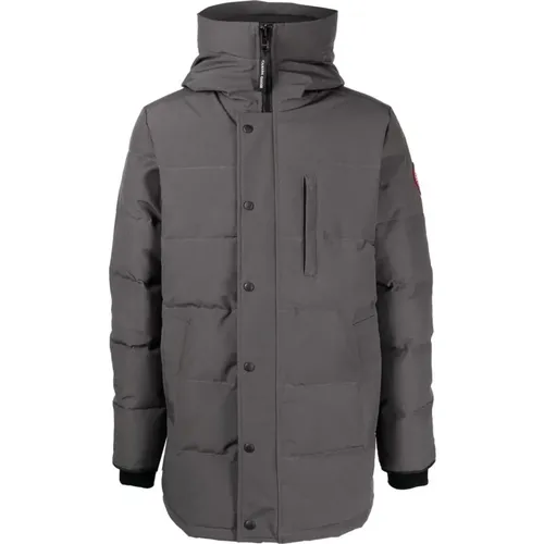 Grey Down-Filled Hooded Coat with Zipper Closures , male, Sizes: XL, M, S - Canada Goose - Modalova