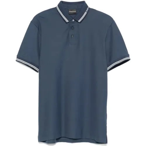 Blaues Poloshirt mit Logo-Stickerei , Herren, Größe: 2XL - Emporio Armani - Modalova