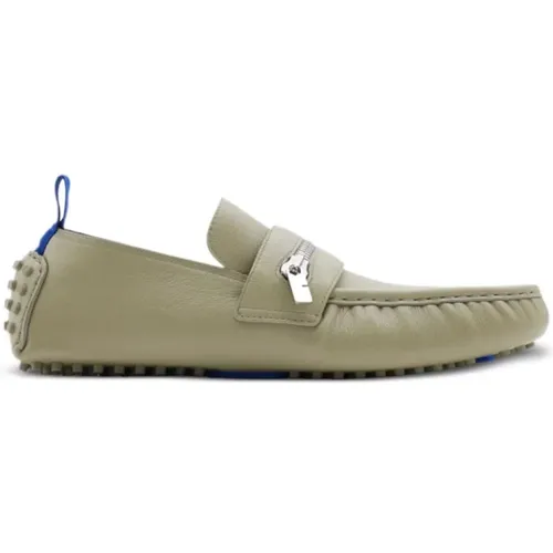 Olive Metallic Zip Moccasin , male, Sizes: 8 UK, 7 UK, 10 UK, 9 UK, 6 UK - Burberry - Modalova