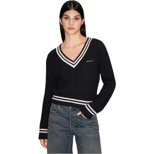 Wool Knit V-Neck Sweater with Stripes , female, Sizes: S - Miss Sixty - Modalova